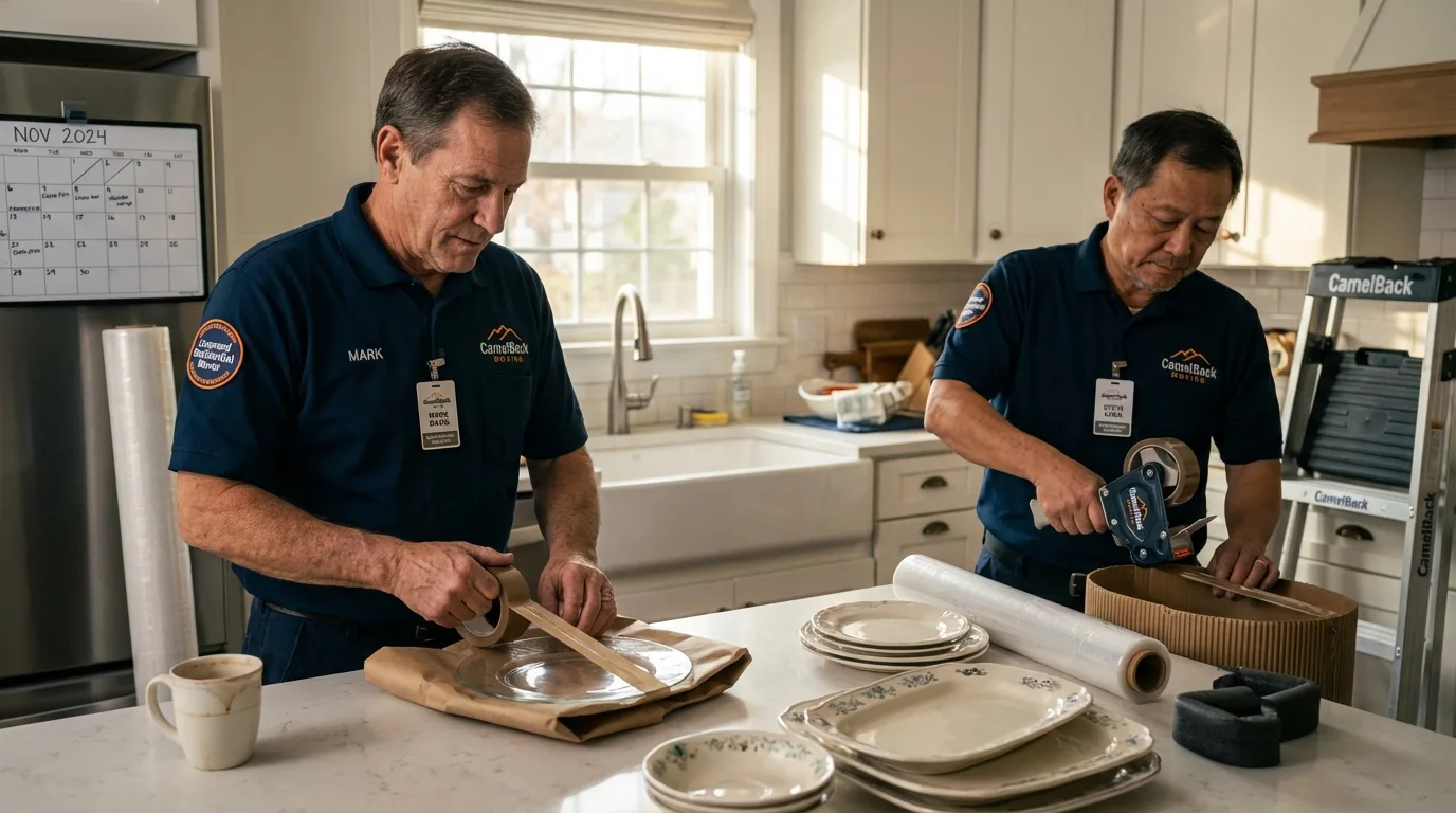 Professional crew packing kitchen dishware in Mishicot, WI